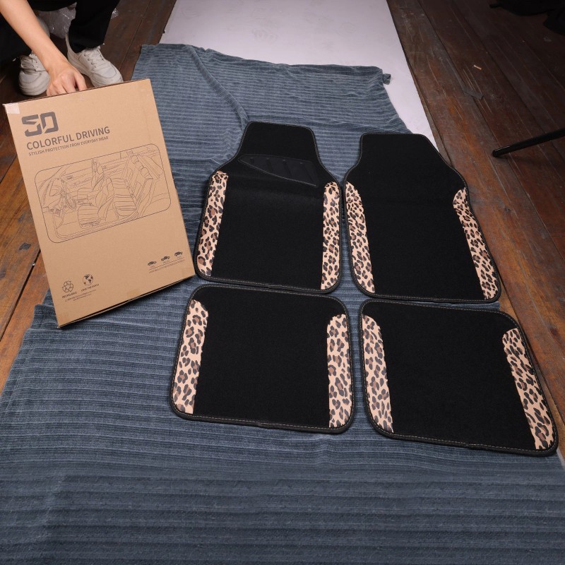 5D Waterproof Universal Fit Car Floor Mats, Leopard Print Car