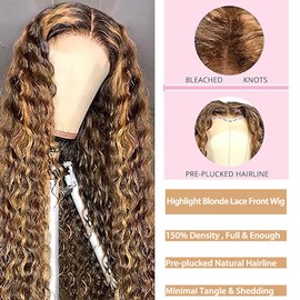 Shoaiye Glueless Wig Wear and Go 13 x 6 Lace Front Wig Blonde Ombre Wig Human Hair Deep Wave Real Hair Wig Women's Brazilian Beginner Friendly for Woman 24 Inches