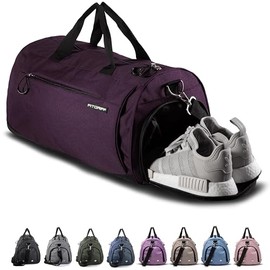 Fitgriff® Gym Bag for Men & Women with Shoe & Wet Compartment - Duffle Bag for Travel, Sports, Fitness & Workout (Mulberry, 19 x 10 x 10″ (Small))
