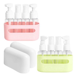 2 Pzs Botellas De Viaje 4 En 1 Portátiles Recargables 400ml Blanco