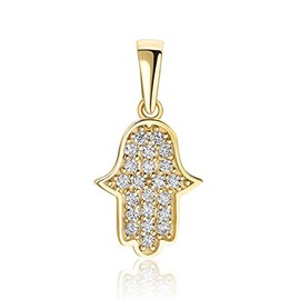PRINS JEWELS Small Hamsa Hand of Fatima Pendant 9 Carat 375 Yellow Gold with Zirconia Stones, Yellow Gold, Cubic Zirconia