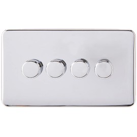 Schneider Electric Lisse Screwless Deco - 4 Gang Universal 2 Way Dimmer Light Switch, 250W/VA, GGBL6042CPCS, Polished Chrome