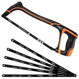 NEO TOOLS Metal Saw 300 mm Aluminium with 10 HSS Bi-Metal 24 TPI Interchangeable Blade - 45°/90° - Iron Saw for Metal & Steel - Aluminium Saw Bend, Saw Blade for Metal