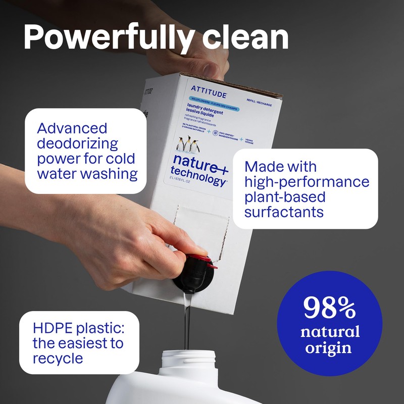 ATTITUDE Liquid Laundry Detergent, EWG Verified, HE Compatible, Plant-Based &