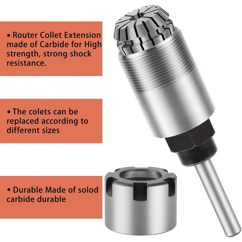 1/4 Inch Shank Router Bit Collet Extension Chuck Converter Adapter,