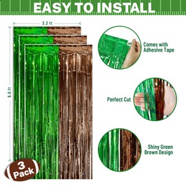 Football Party Decorations, Football Green Brown Foil Fringe Curtains
