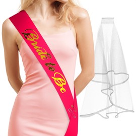 Bride to Be Sash and Veil – Cute Red Bride Sash with Elegant Gold Letters, Exquisite Cascading Veil, Plastic Comb & Safety Pin for Snug Fit – Vibrant Bachelorette Party Favors & Bridal Shower Gifts