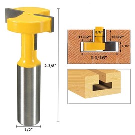 Bestgle 1/2" Shank Straight T-Slot & T-Track Slotting Cutter Router Bit Wood Groove Milling Cutter Woodworking Tool, 1-1/16 Inch Diameter