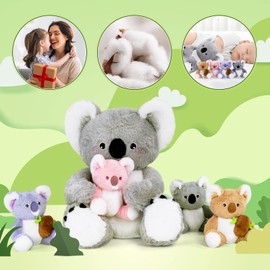 OUOZZZ Koala Cuddly Toy Set, 30 cm Soft Koala Plush Toy with 4 Babies in the Belly - Baby Birthday Gift for Girls Boys Children Pack of 5