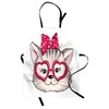 Ambesonne Kitty Apron, Hipster Cat Wearing Heart Shaped Pink Glasses