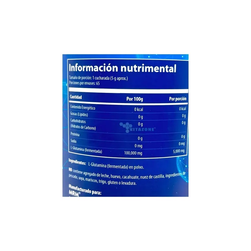 Glutamina Sin Sabor 325 G Gluten Free Micronizada Vegan Mrm