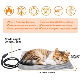 Texsens Pet Heating Pad for Cats and Dogs - Heated Cat Bed with Chew Resistant Cord and Removable Soft Cover - 13.4 x 9.5Inches - Fits All Cat Backpack Carrier