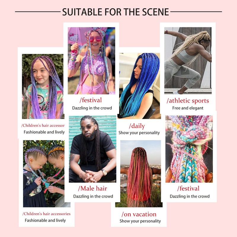 MAYSA Rainbow Braiding Hair Extensions 24inch Color Braiding Hair 3Packs