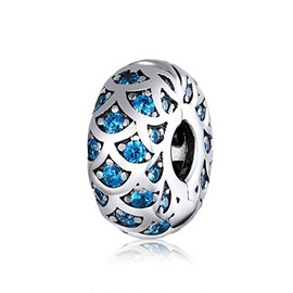 MEETCCY 2pc Clip Spacer Charm Bracelets for Women 925 Sterling Silver Blue White Crystal Charm Clip Lock Spacer Stopper Charm Bead for Bracelet Beads, Sterling Silver, Cubic Zirconia