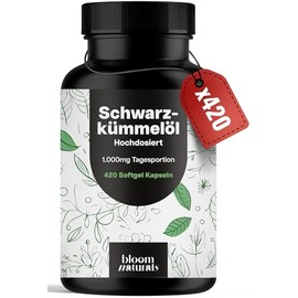 Black Cumin Oil Capsules High Dose - 420 Softgel Capsules - 1,000 mg Daily Serving - Vitamin E - Produced in Germany - Laboratory Tested - Packaging May Vary