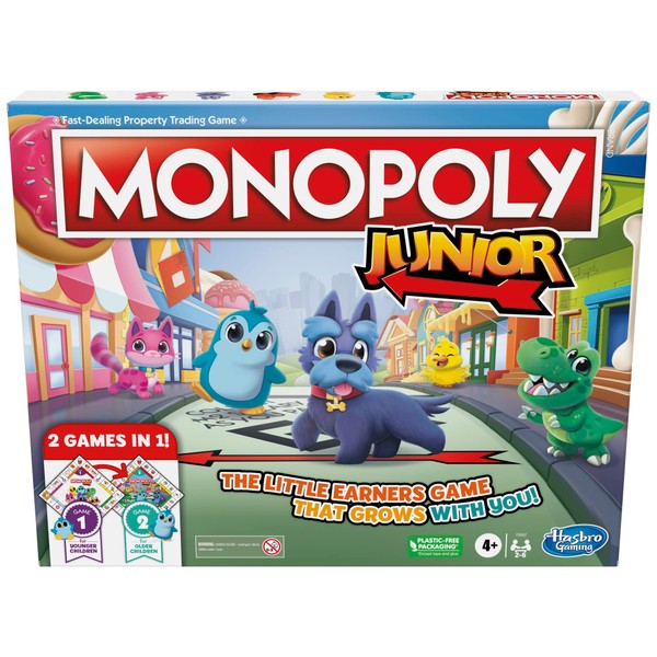 Monopoly Junior Board Game, 2-Sided Gameboard, 2 Games in 1,