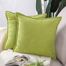 Madizz Set of 2 Short Chenille Throw Pillow Covers 18x18 Inch Green Soft Decorative Cushion Cover for Sofa Bedroom Pillow Shell