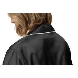 NANJUN Womens Silk Satin Pajamas Short Sleeve Sleepwear Bride Soft Button Down Loungewear 2 Piece Pjs Set XS-3XL(Black01, XS)