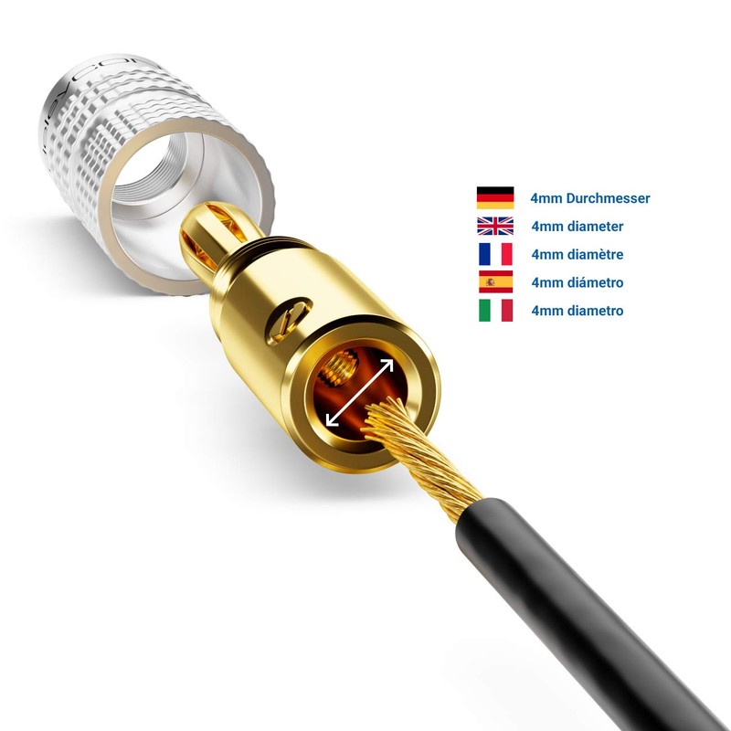 deleyCON Set of 8 Banana Plugs Gold-Plated Screwable for Speaker