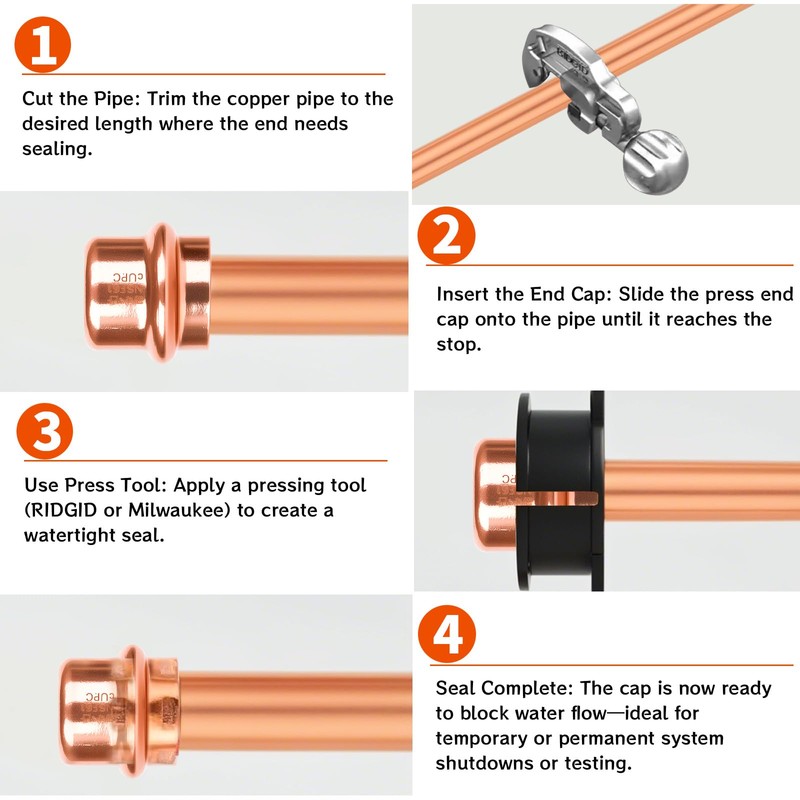 (WDAISY 12 Pack) 1/2 Inch Press End Cap, Copper Pipe