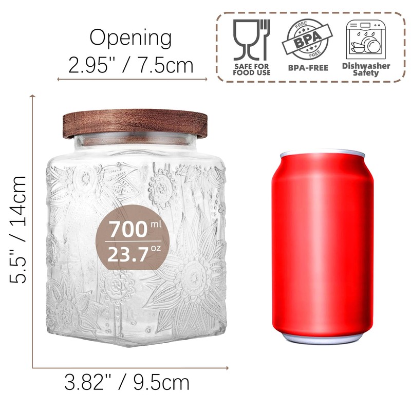 Custde Glass Storage Jars With Airtight Lid, 23.7oz Container For