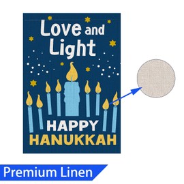 Happy Hanukkah Garden Flag Decorations Vertical Double Sided, Burlap Flag for December Chanukah Decoration - Love and Light Menorah Jewish Holiday Garden Outdoor & Yard Decoration Flag 12" x 18"