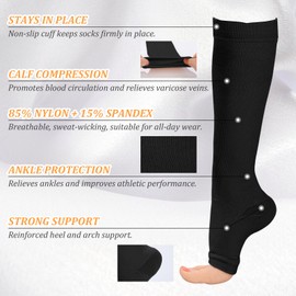 2 Pairs Compression Socks for Women & Men,Toeless Flight Socks Compression Stockings Open Toe Pressure Support Flight Stockings for Maternity Pregnancy Nurses Flying Varicose Veins (Black+Black, S/M)