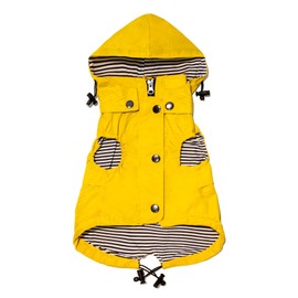 Sleeveless Zip Up Dog Raincoat with Reflective Buttons, Pockets, Rain/Water Resistant, Adjustable Drawstring, & Removable Hood - Size XS to XL - Stylish Premium Dog Raincoats (X-Large, Yellow)