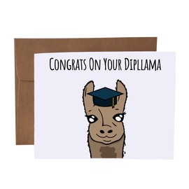 Congrats On You Dipllama Llama Graduation Pun Blank Greeting Card With Envelope
