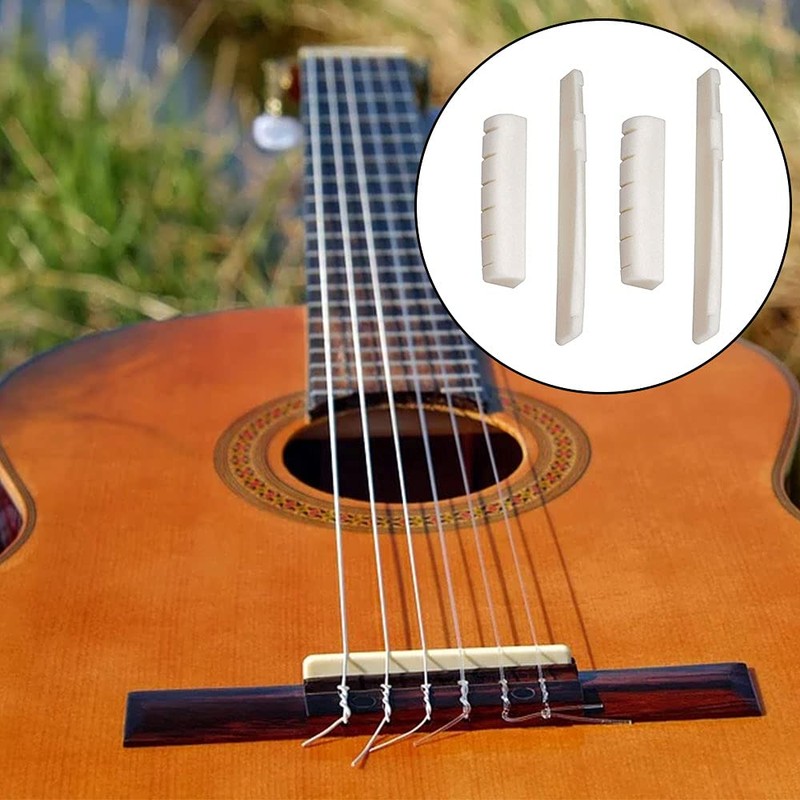 PREMJCROY 4 Pieces Acoustic Guitar Bridge Saddle Nut Replacement White