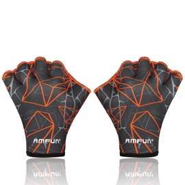 AMFUN Aquatic Gloves, Webbed Swimming Gloves, Water Training Paddle with Adjustable Wrist Strap, Adult Aquatic Fitnesster Water Resistance Training Accerssories for Diving Surfing Hand Men Women (M)