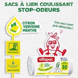 alfapac - 15 x 30 Litre Drawstring Bin Liners with Essential Oils - Made in France