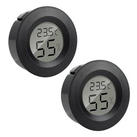 2 Pcs Reptile Thermometer Hygrometer, Round Monitor Humidity Meter Temperature Gauge Monitor LCD Digital Display for Spider Tortoise Tank Greenhouse Basement Lizard Dehumidifiers Humidifiers (Black)