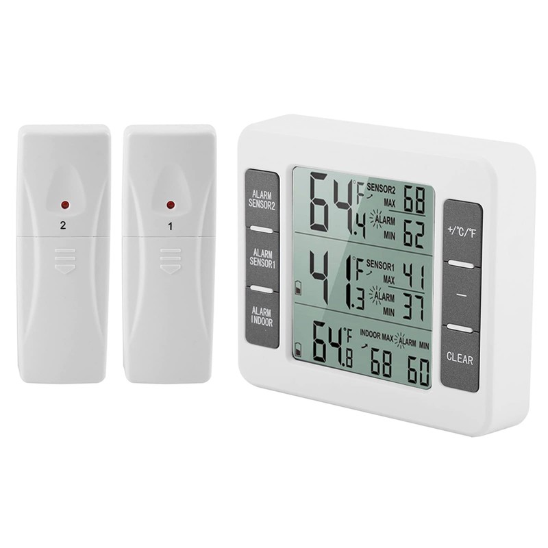 Refrigerator Thermometer, Wireless Digital Fridge Thermometer with Audible Alarm and