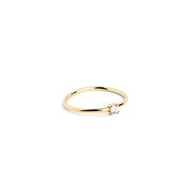 SINGULARU - Single Spark Gold Ring - Ring made of 925 Sterling Silver with 18 Carat Gold Plating - Solitaire Ring - Women's Jewellery - Various Finishes and Sizes - Size 10-18, Yellow Gold Metal, No