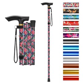 supregear supregear Faltstock, 5-Stufig Höhenverstellbarer Gehstock Leichter Tragbarer Gehstock Reisestock mit Handschlaufe und T-Griff für Altere Behinderte Männer Frauen, Scharlachrot