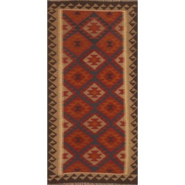 Rug Source Southwestern Collection, 6-8 Ft Runner Kilim Runner Rug, Hand Woven Red Geometric Rug, Oriental 100% Wool Carpet for Foyer, Entryway and Hallway