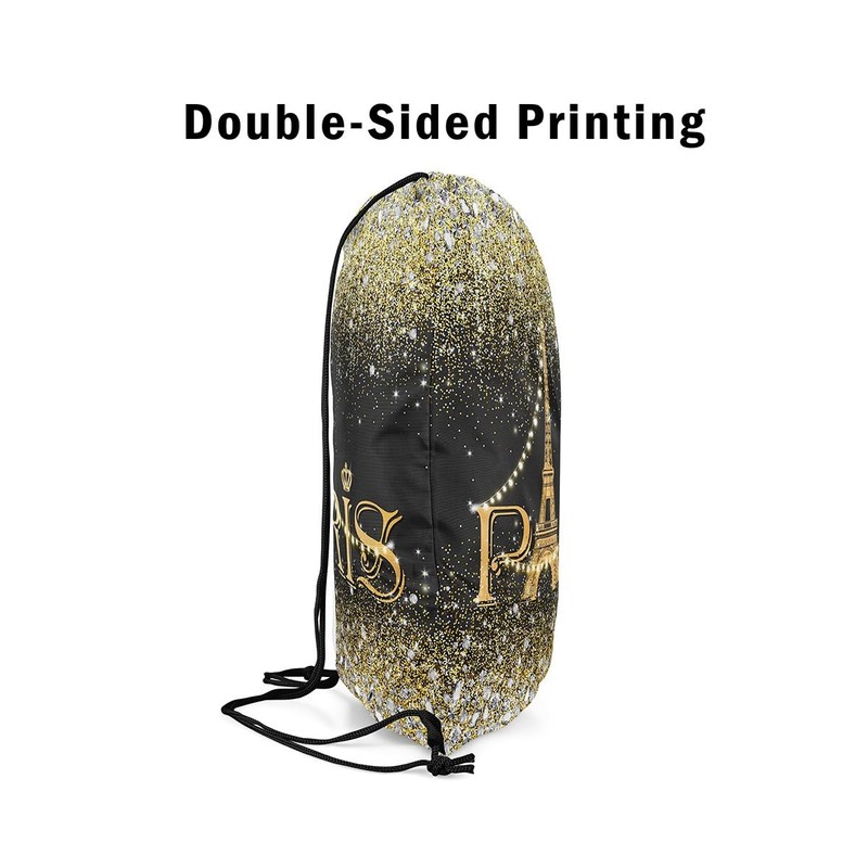 Homewish Eiffel Tower Drawstring Backpack, Black and White Bling Bling