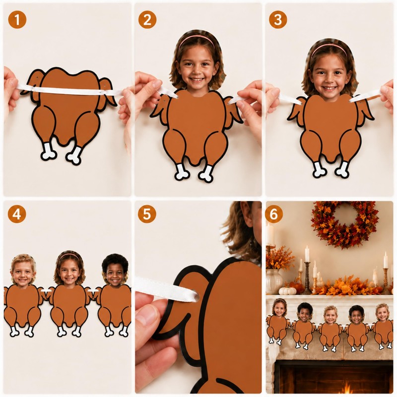 Irenare 22 pcs Fall Thanksgiving DIY Turkey Banner Turkey Paper