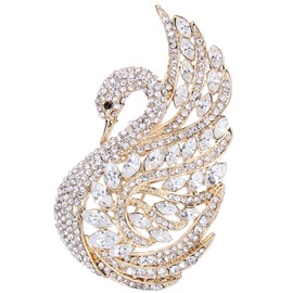 EVER FAITH Women's Austrian Crystal Elegant Swan Bird Bridal Brooch Pin Clear Gold-Tone