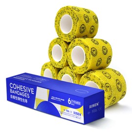 RISEN Cohesive Bandage 2” x 5 Yards, 6 Rolls, Self Adherent Wrap Medical Tape, Adhesive Flexible Breathable First Aid Gauze Ideal for Stretch Athletic