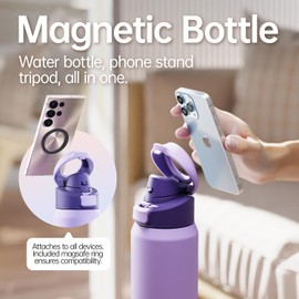 magcheer Insulated Magnetic Water Bottle - Reusable Stainless Steel Bottle with MagSafe Compatible Phone Holder - Keeps Cold for 24 Hours - Perfect for Gym, Sports, and Travel - Lavender 24oz