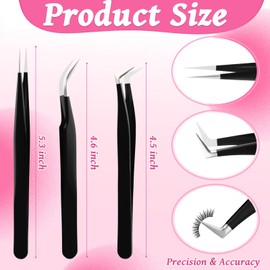 High Precision Lash Tweezers Set 6 Pack Stainless Steel Eyelash Extension Tweezers for Classic, Volume, Mega Volume Lashes, Facial Hair, Eyebrow, Hair Removal, Crafting Making(Black)