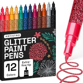ARTISTRO 12 bolígrafos de pintura con purpurina brillantes para pintura de roca, piedra, cerámica, vidrio, madera, tela, álbumes de recortes, manualid