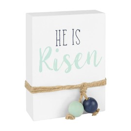 Collins Painting 'He Is Risen' Mini Beaded Wood Block Sign White
