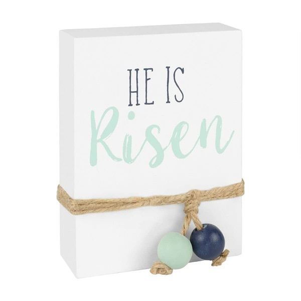 Collins Painting 'He Is Risen' Mini Beaded Wood Block Sign