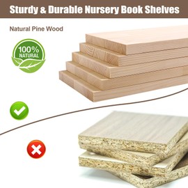 icnjdMopclean Floating Nursery Book Shelves with Hooks-20Inches Scalloped Shelves for Bedroom Kids Set of 3, Nursery Bookshelf for Kids Room Decor, Natural