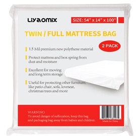 Liyaomix - Paquete de 2 bolsas de almacenamiento de colchón de plástico transparente de 1.5 mil, 54 x 100 pulgadas, fundas de plástico transparente para mudanzas