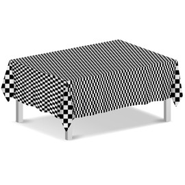 RoadSea Black White Checkered Tablecloths - Checkered Flag Racing Car Table Cover - Gingham Picnic Mat - Checkers Game Birthday Party Table Decoration Supplies Plastic Disposable Tablecloths 2PCS