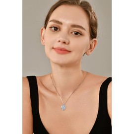 YL Women's Necklace Mum 925 Sterling Silver Heart Pendant 12 Birthstone Cubic Zirconia Necklace Jewellery Gifts for Mother Girlfriend Wife, Silver, Cubic Zirconia